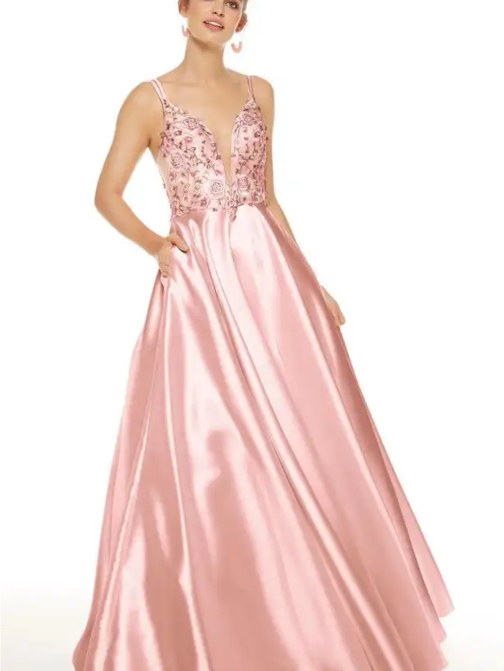 Alyce Paris Prom Dress Pink Satin with Embellished Bodice